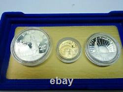 1986 Statue Of Liberty 3 Coin Set $5 Gold West Point, $1 Silver, 50c Proof & COA
