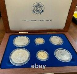 1986 Statue Of Liberty Ellis Island Com Proof & UNC 6 Coin Silver & Gold Set COA