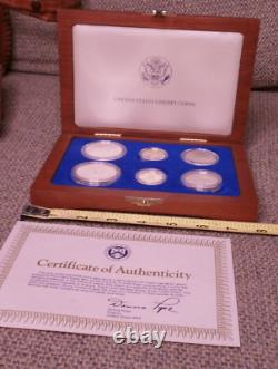 1986 Statue Of Liberty Ellis Island Proof & UNC 6 Coin Silver & Gold Set, COA