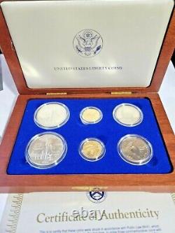 1986 Statue Of Liberty Ellis Island Proof & UNC 6 Coin Silver & Gold Set, COA