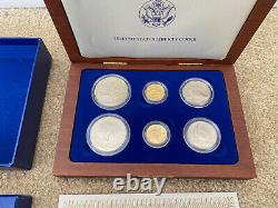 1986 Statue Of Liberty Ellis Island Proof & UNC 6 Coin Silver & Gold Set, COA