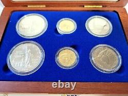 1986 Statue Of Liberty Ellis Island Proof & UNC 6 Coin Silver & Gold Set, COA