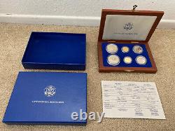 1986 Statue Of Liberty Ellis Island Proof & UNC 6 Coin Silver & Gold Set, COA