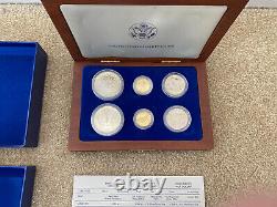 1986 Statue Of Liberty Ellis Island Proof & UNC 6 Coin Silver & Gold Set, COA