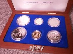 1986 Statue Of Liberty Ellis Island Proof & UNC 6 Coin Silver & Gold Set, COA