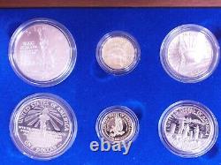 1986 Statue Of Liberty Ellis Island Proof & UNC 6 Coin Silver & Gold Set, COA