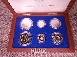 1986 Statue Of Liberty Ellis Island Proof & UNC 6 Coin Silver & Gold Set, COA