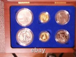 1986 Statue Of Liberty Ellis Island Proof & UNC 6 Coin Silver & Gold Set, COA