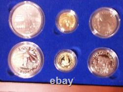 1986 Statue Of Liberty Ellis Island Proof & UNC 6 Coin Silver & Gold Set, COA