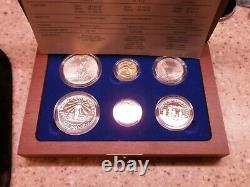 1986 Statue Of Liberty Ellis Island Proof & UNC 6 Coin Silver & Gold Set, COA