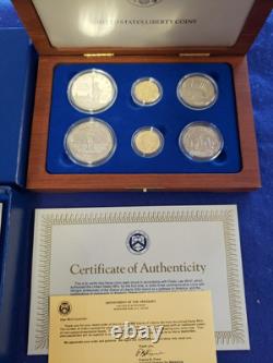 1986 Statue Of Liberty Ellis Island Proof & UNC 6 Coin Silver & Gold Set withCOA