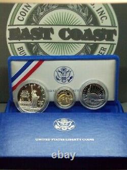 1986 Statue of Liberty Commemorative Proof Set (3 Coin) Silver & Gold ECC&C, Inc