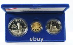 1986 Statue of Liberty Proof coin set $5 Gold Coin Silver $1 & Half, Box/COA