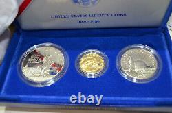 1986 US Liberty Comm 6 Coin Set 2 Silver Dollars, 2 Gold $5 Proof COA/WoodBox