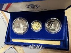 1986 US Liberty Proof Commemorative $5 Gold & Silver Vintage 3 Coin Set COA OGP