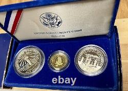 1986 US Liberty Proof Commemorative $5 Gold & Silver Vintage 3 Coin Set COA OGP