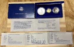 1986 US Liberty Proof Commemorative $5 Gold & Silver Vintage 3 Coin Set COA OGP