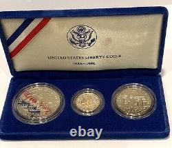 1986 US Liberty Proof Set 3 Coins $5 GOLD, SILVER & HALF DOLLAR, SPECIFICATIONS