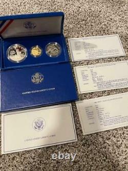 1986 U. S. Liberty 3 Coin Commemorative Proof Set GOLD SILVER OGP