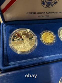 1986 U. S. Liberty 3 Coin Commemorative Proof Set GOLD SILVER OGP