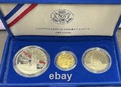 1986 U. S. Statue Of Liberty 3 Coin Commemorative Proof Set Gold Silver
