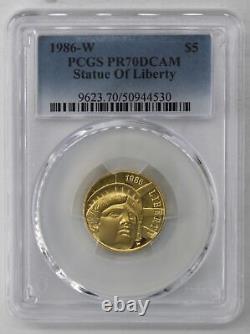 1986-W PCGS PR70 DCAM $5 Gold Half Eagle Statue of Liberty Proof LOW POP 719