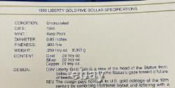 1986-W Proof $5.00 Dollar Liberty Gold Coin With Box & Coa