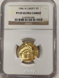 1986-w Proof Gold Liberty $5 Gold Coin Ngc Pf 69 Ultra Cameo