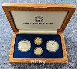 1987 Constitution 4 Coin set, Gold & Silver, Both Proof and UNC, In Box with COA
