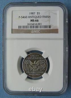 1987 P-5460 Zinkann Half Eagle Pattern for Gold $5 Silver Antiqued NGC MS66
