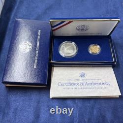 1987 USA Constitution 2 Coin Set Silver $1+ $5 Five Gold PROOF + COA- LOT P-1
