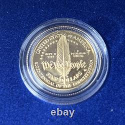 1987 USA Constitution 2 Coin Set Silver $1+ $5 Five Gold PROOF + COA- LOT P-1