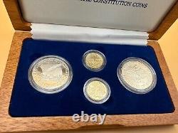 1987 US Constitution 4 Coin Set, 2 Silver Dollars, 2 Gold $5 Proofs with COA