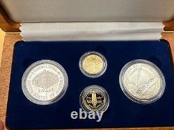 1987 US Constitution 4 Coin Set, 2 Silver Dollars, 2 Gold $5 Proofs with COA