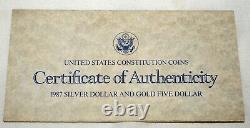 1987 US Constitution Coins $5 Gold $1 Silver Dollar in Box w. COA (KiL) 1