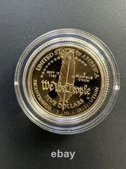 1987 US Constitution Gold Coin Proof $5 Gold With Box & COA West Point 90% AU