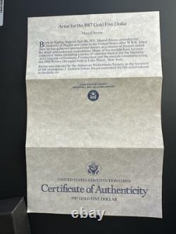 1987 US Constitution Gold Coin Proof $5 Gold With Box & COA West Point 90% AU