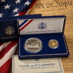 1987 US Constitution Two Coin Set Gold $5 Liberty Silver Proof Bullion Dollar