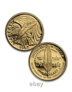 1987 US Constitution Two Coin Set Gold $5 Liberty Silver Proof Bullion Dollar