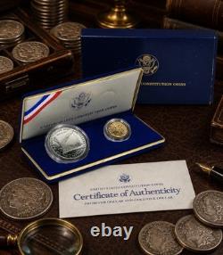 1987 US Constitution Two Coin Set Gold $5 Liberty Silver Proof Bullion Dollar