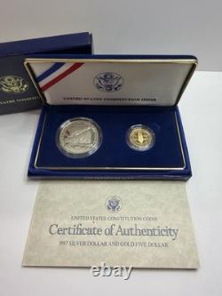 1987 US Constitution Two Coin Set Gold $5 Liberty Silver Proof Bullion Dollar 1987 US Constitution Two Coin Set Gold $5 Liberty Silver Proof Bullion Dollar