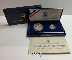 1987 US Constitution Two Coin Set Gold $5 Liberty Silver Proof Bullion Dollar