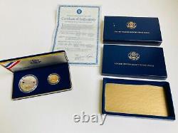 1987 US Mint Constitution 2 Coin Proof Set $5 Gold & $1 Silver Coin withBox & COA