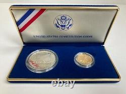 1987 US Mint Constitution 2 Coin Proof Set $5 Gold & $1 Silver Coin withBox & COA