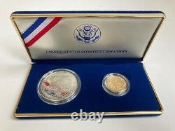 1987 US Mint Constitution 2 Coin Proof Set $5 Gold & $1 Silver Coin withBox & COA