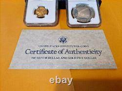 1987 US Mint Constitution 2 Coin Set $5 Gold & Silver Dollar withBox Graded NGC