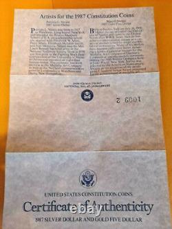 1987 US Mint Constitution 2 Coin Set $5 Gold & Silver Dollar withBox Graded NGC