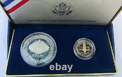 1987 US Mint Constitution 2 Coin Set $5 Gold and Silver Dollar with Box COA