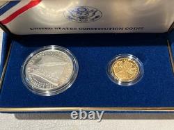 1987 US Mint Constitution Coins Proof Set Silver Dollar & Gold Five Dollar W COA
