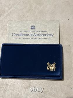 1987 US Mint Constitution Coins Proof Set Silver Dollar & Gold Five Dollar W COA